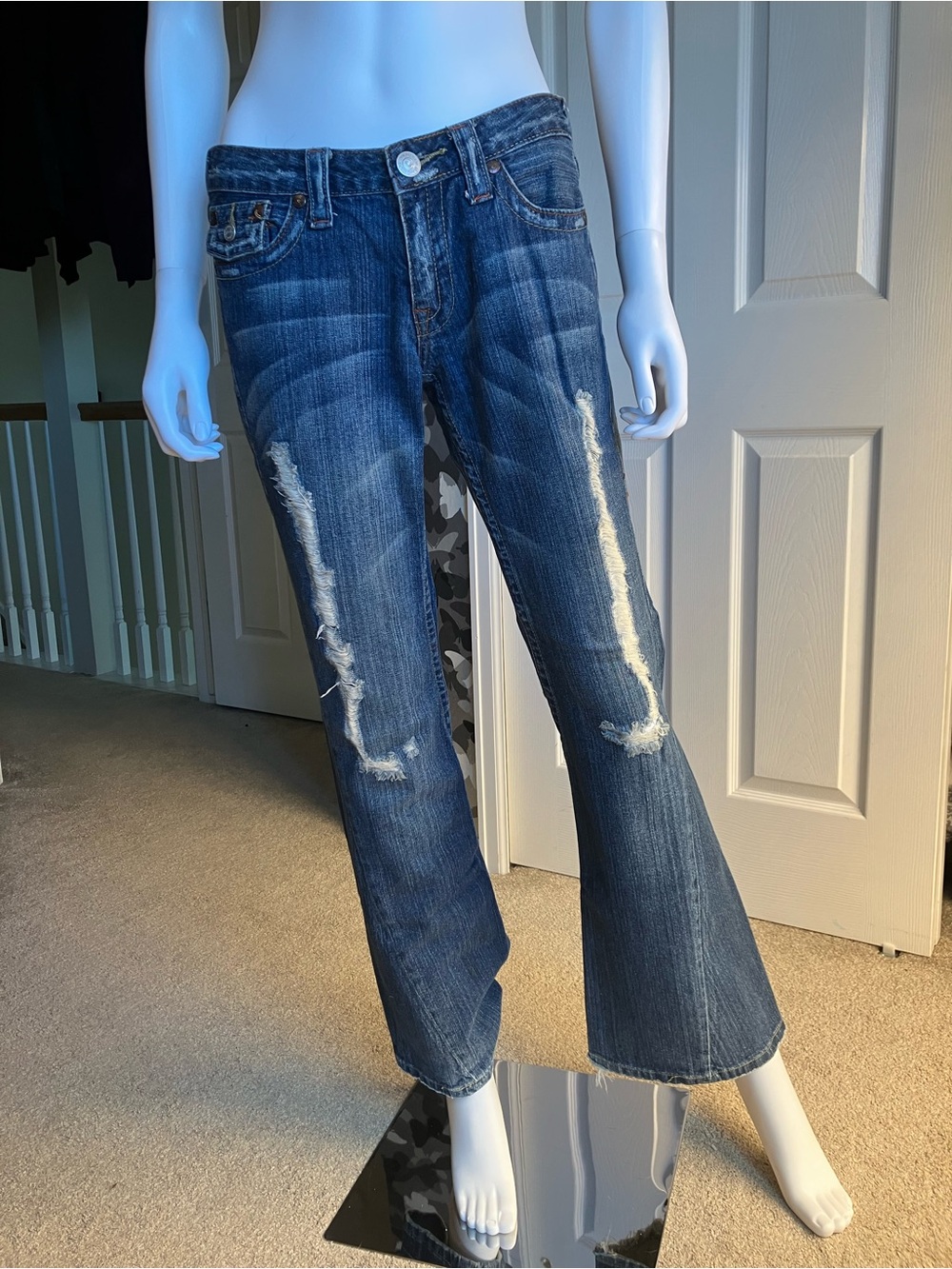 True Religion Distressed Blue Flare Jeans